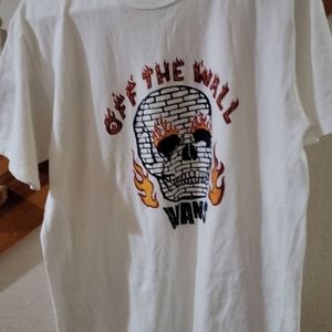 OFF THE Wall vans Brick Skull with flames Graphic Tee